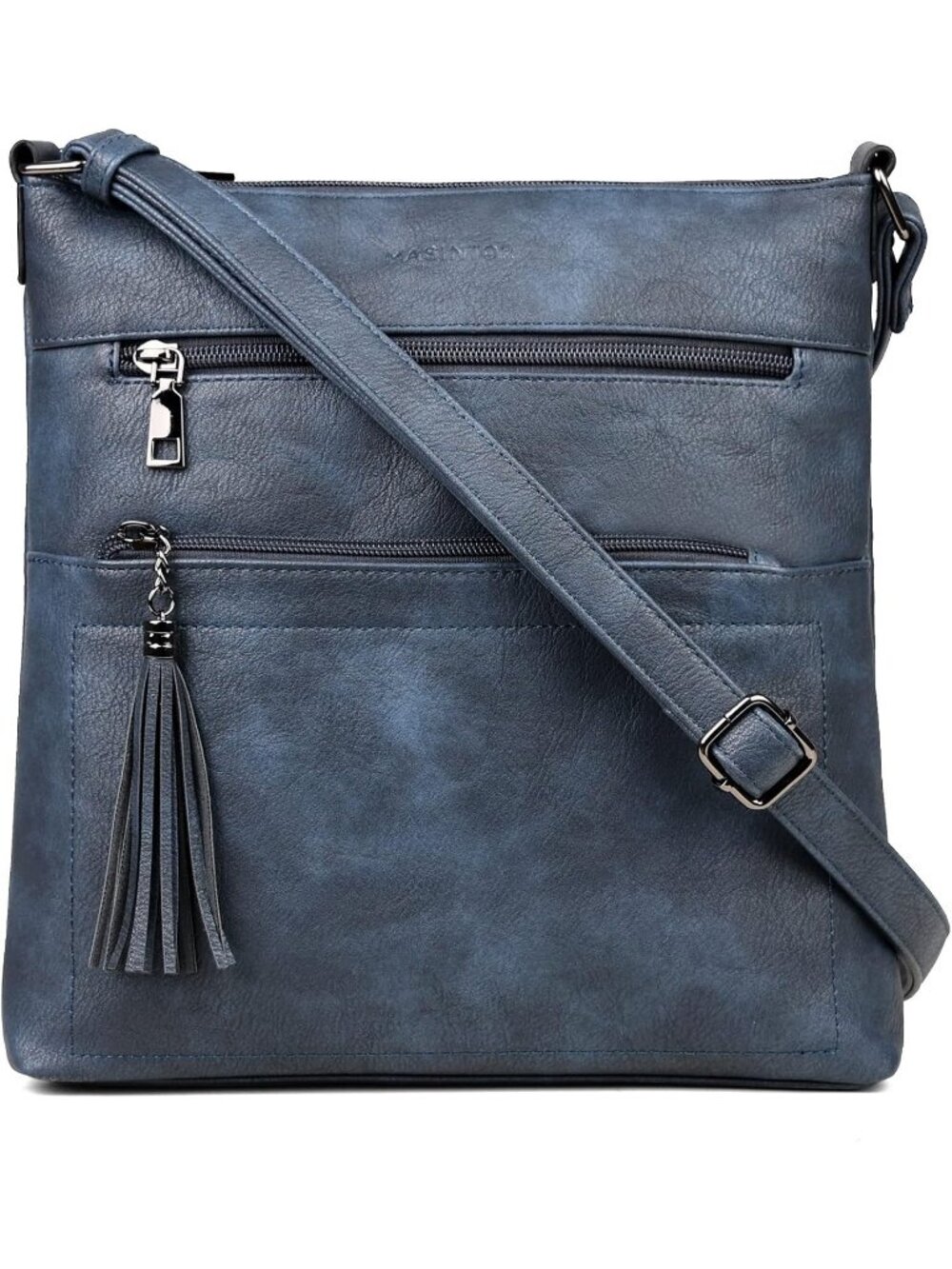 Women's Blue Multi Pocket Crossbody Bag Trendy Tassel With Adjustable Strap